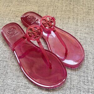 TORY BURCH Mini Miller Jelly Thong Sandal Slip On Logo Magenta Pink Womens 7 M